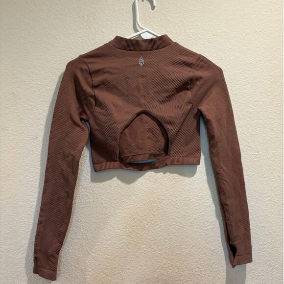 FP Movement Brown Open Back Long Sleeve Ribbed Cropped Top Size XS - Picture 1 of 4